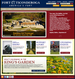 Screenshot of the website for Fort Ticonderoga