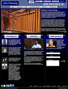 screenshot of a&j fencing homepage 