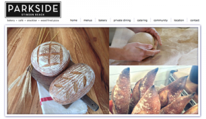 Screenshot of the Parkside cafe website