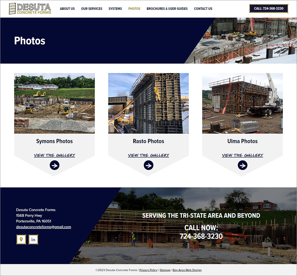 Screenshot of DesutaConcreteForms.com website