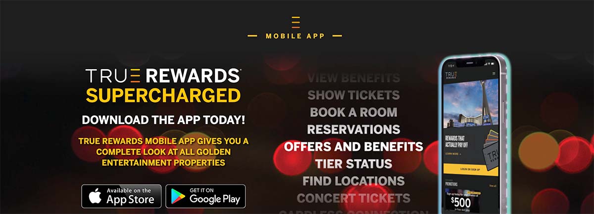 Screenshot of truerewards.com featuring the mobile app