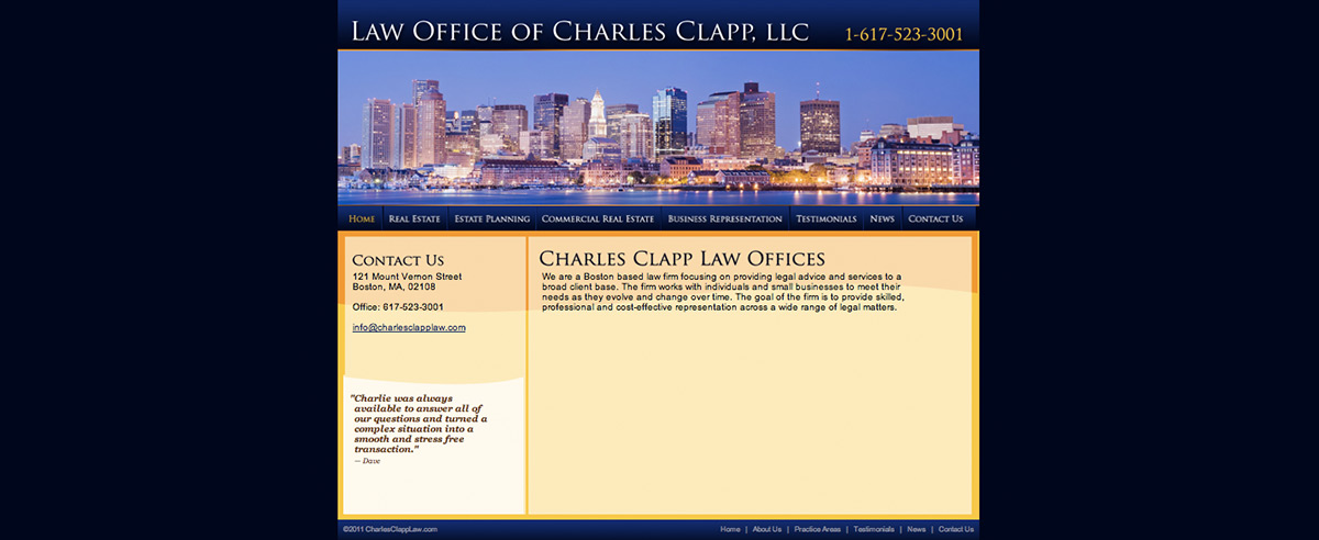 Screen shot of the website for Charles Clapp Law Office