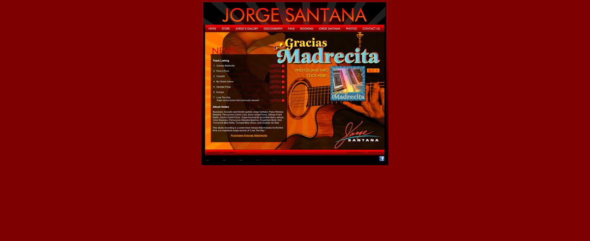 A guitar on a red backdrop features on the website for Jorge Santana