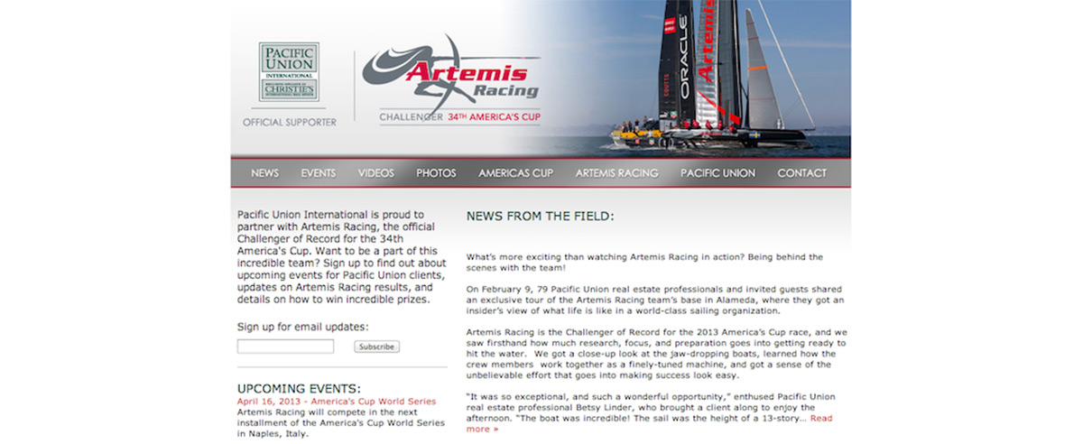 Image for post about WebSight Design Launches Artemis' 2013 America's Cup Official Sponsor Website for Pacunion