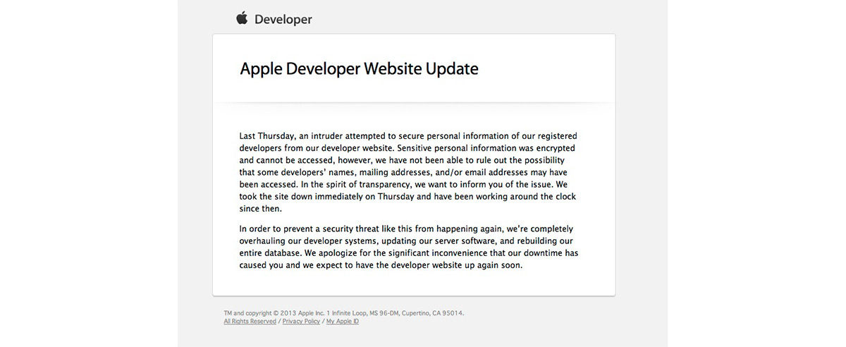 Image for post about Apple Developer Website Hacked