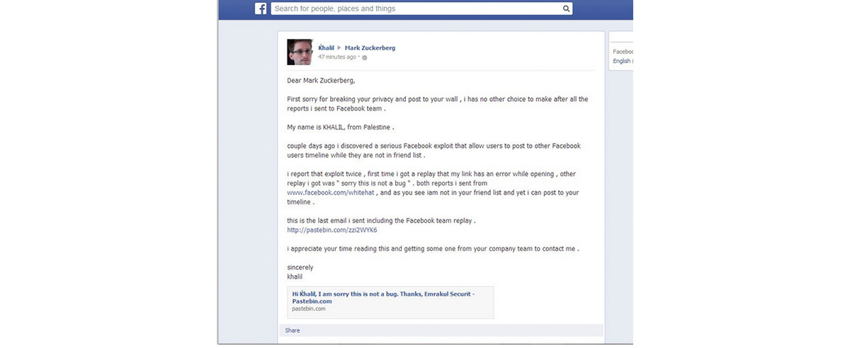 Image for post about Reporting the Truth - Facebook Hacker Reports Bug to Zuckerberg's Wall