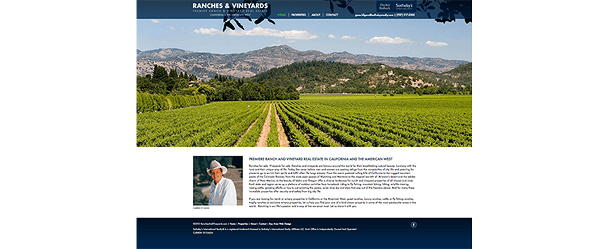 Rows of grape vines, featured on the Ranches and Vineyards website