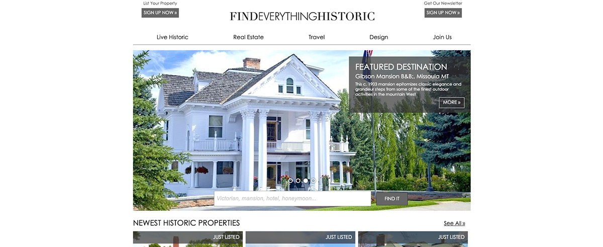 A white home on a hill, featured on the website for Everything Historic