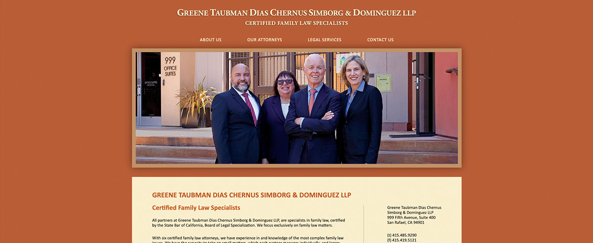 Four people wearing suits are featured on a legal website 