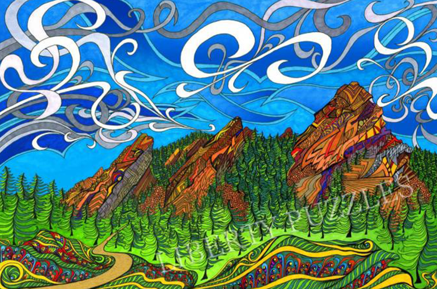 Puzzle of abstract mountains and sky