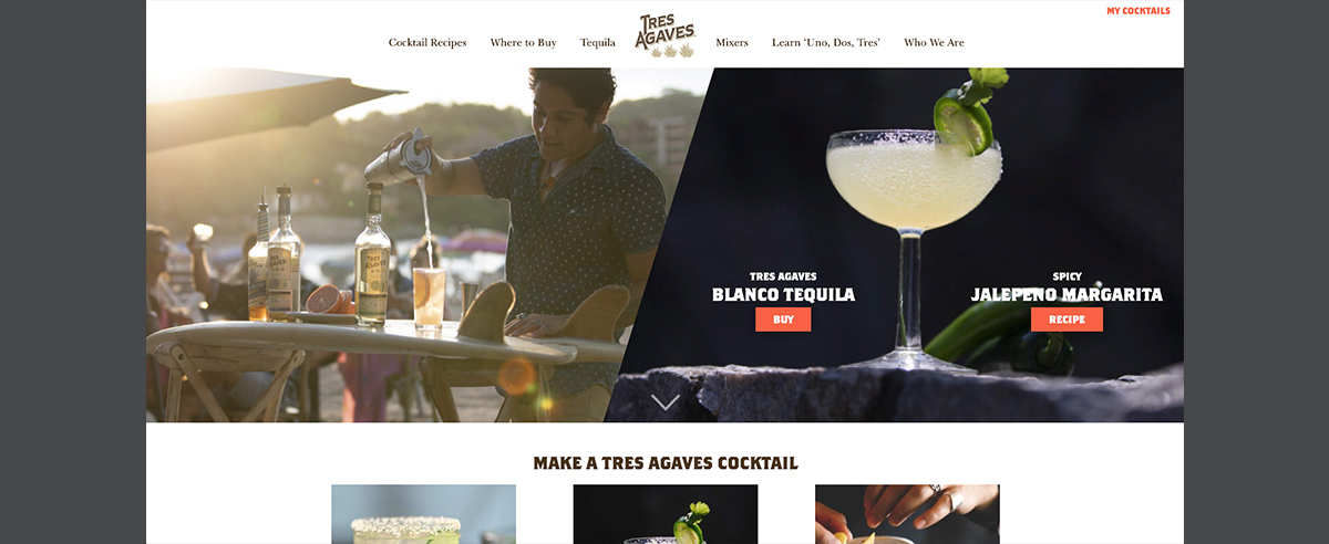 Image of Screenshot of the website for Tres Agaves