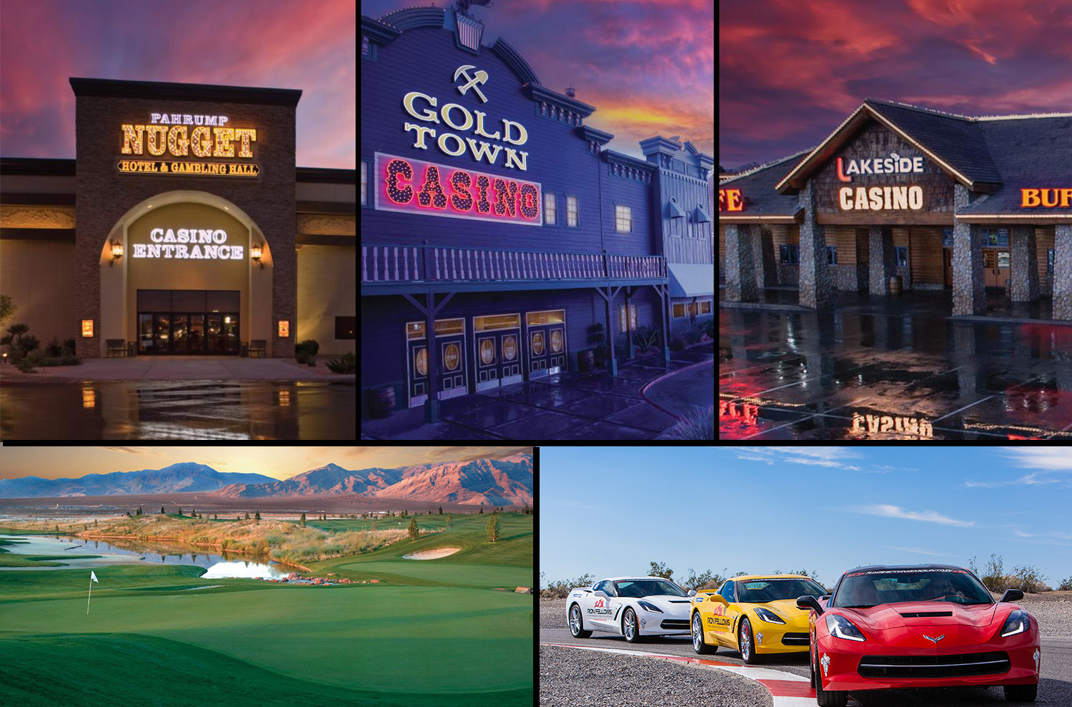Image collage featuring the exterior of three Nevada casinos
