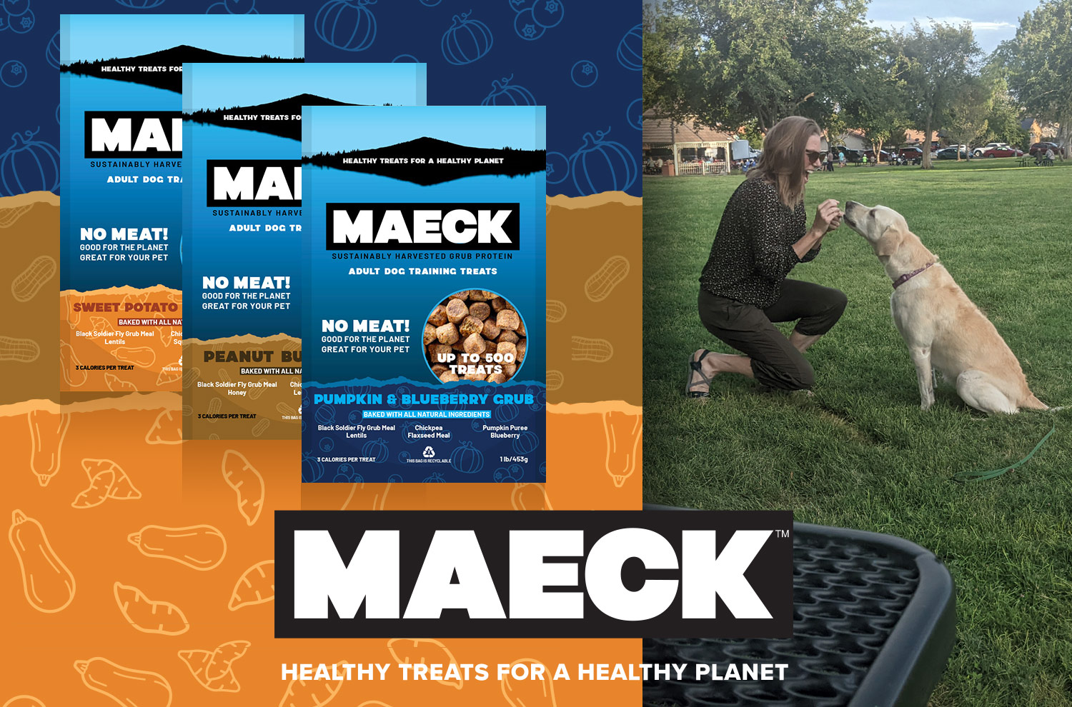 Image of Woman and dog with Maeck pet treats