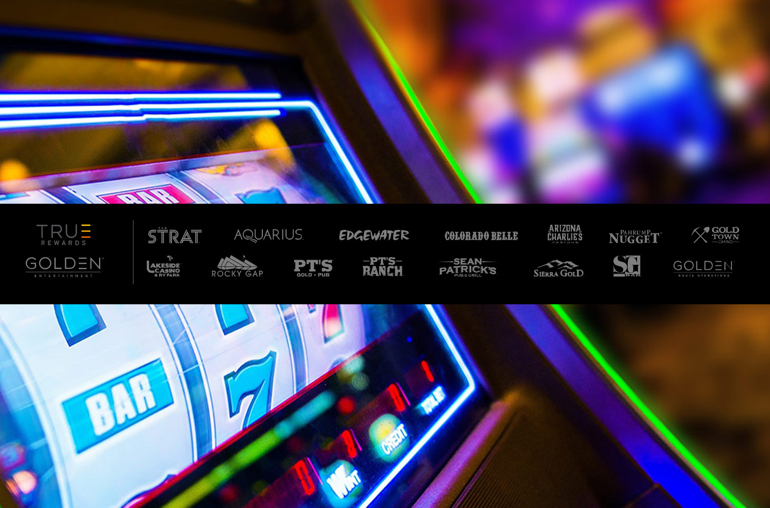 Image of Slot machine with Golden Entertainment logos