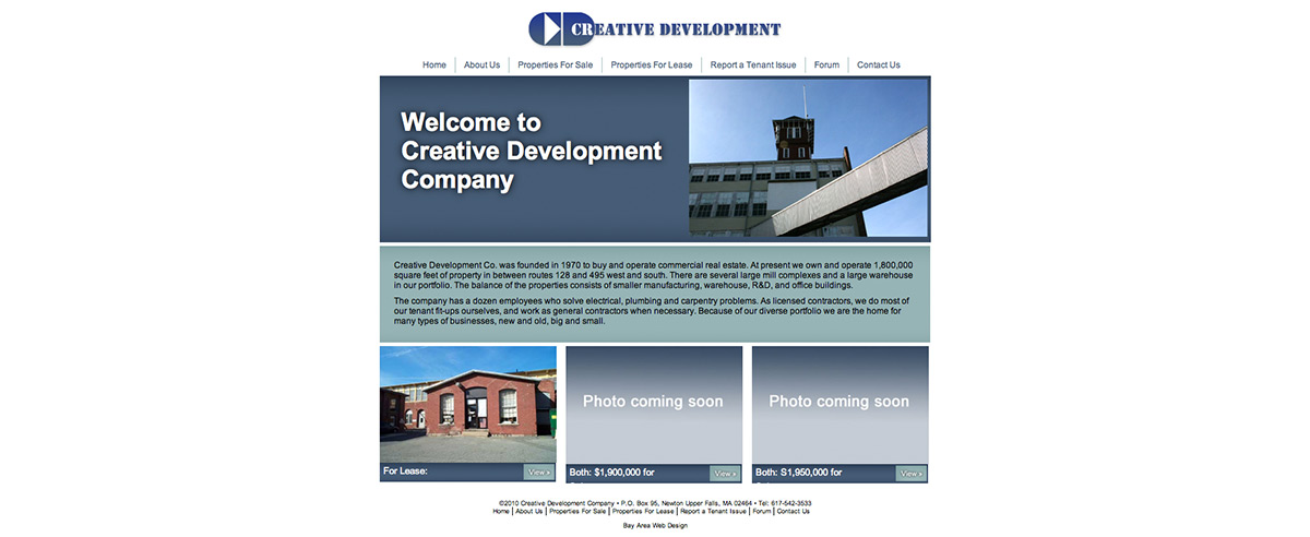 Screenshot of the Creative Development website