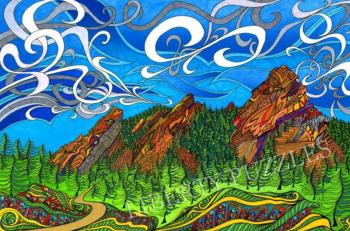 Puzzle of abstract mountains and sky